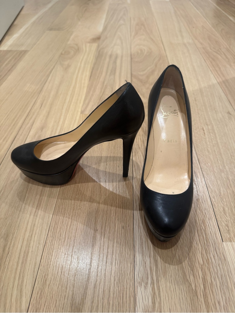 Christian Louboutin Bianca 140 cm Black Leather Platform Stiletto Pumps